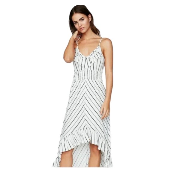 Express High-Low Ruffle Knit Dress Striped White Black Size S Petite - Picture 1 of 11